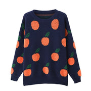 Casual Orange Round Neck Long Sleeve Knitted Pullover