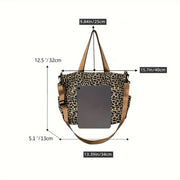Leopard Print Canvas Versatile Single Shoulder Crossbody Handbag With Adjustable Strap, Multiple Pockets, Perfect For Casual Outdoor