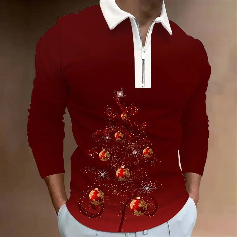 Men's Santa Claus Graphic Digital Printing Long-sleeve Zipper