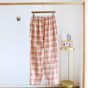 Women's Fashion Casual Cotton Plaid Gauze Trousers