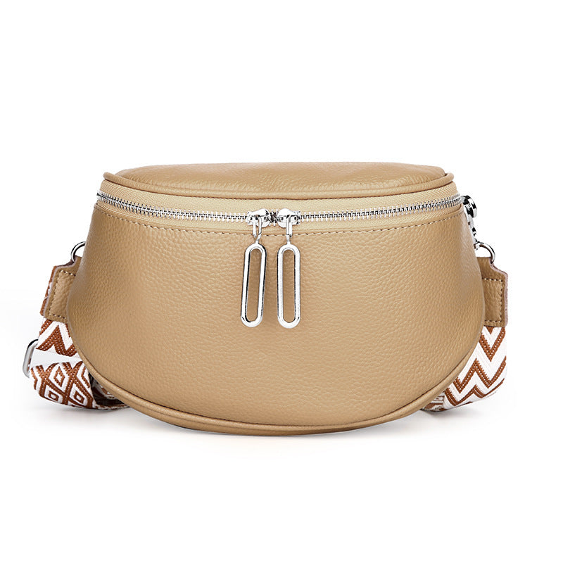 New Double Zipper Leather Messenger Bag