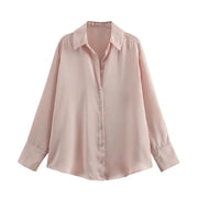 All-match Silk Satin Texture Draping Long-sleeved Shirt For Women