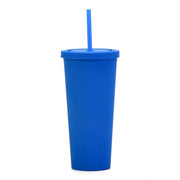 Double Layer Plastic Solid Color Simple Straw Cup