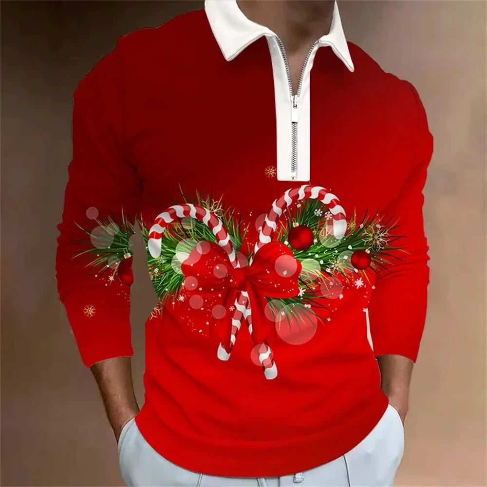 Men's Santa Claus Graphic Digital Printing Long-sleeve Zipper