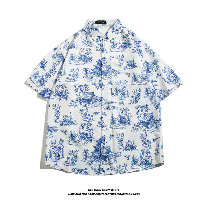 Fashionable Hawaiian Ice Silk Inch Shirt Man