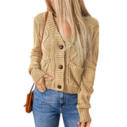 Summer Solid Color Knitted Cardigan Pocket Button Texture Long Sleeve