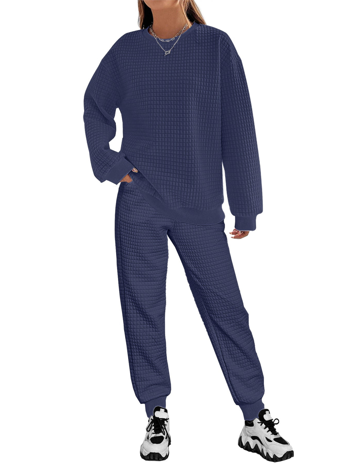 Women's Patchwork Long Sleeved Fashionable Casual Set