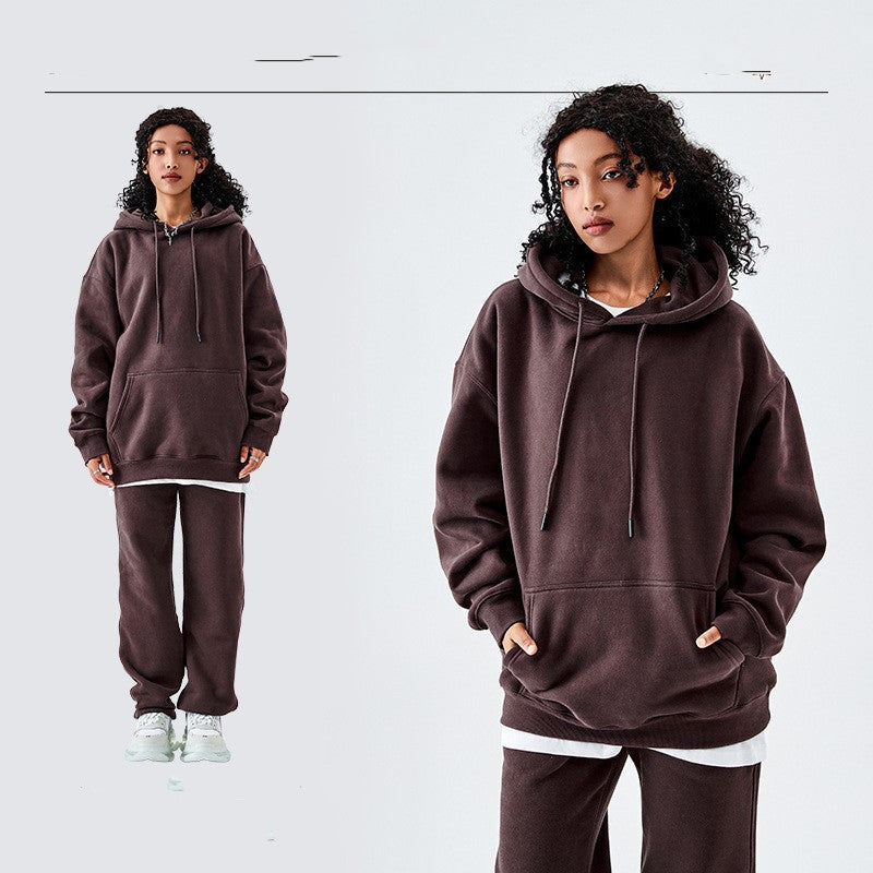 Solid Color Fleece-lined G Thick Hooded Sweater