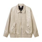 Solid Color PU Leather Coat Men