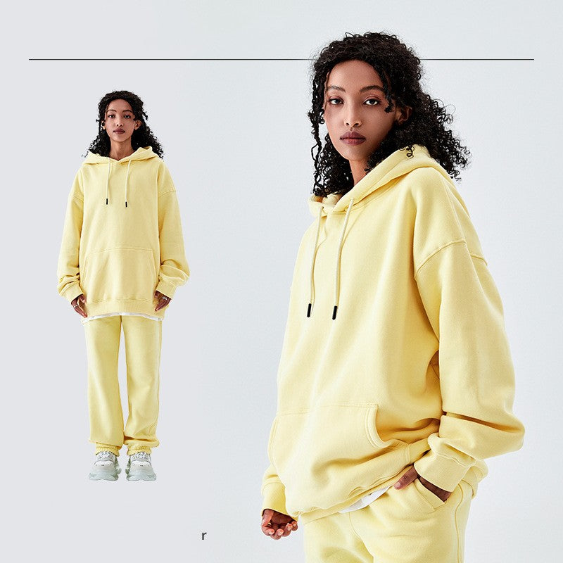 Solid Color Fleece-lined G Thick Hooded Sweater