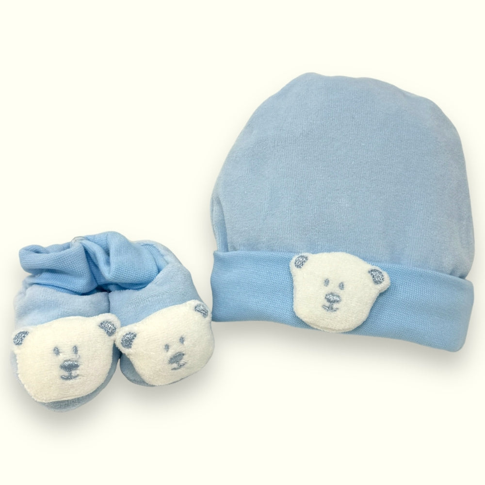 Nancy Baby - Completo Cappellino + Scarpette Baby In Ciniglia Ricamato  Art. 1650