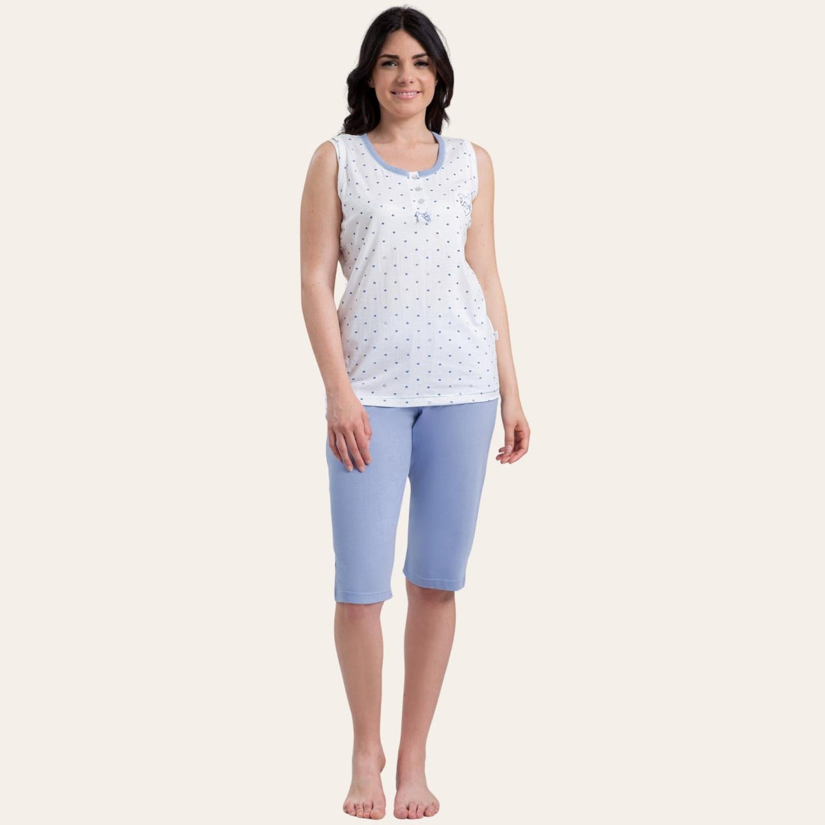 Irge Pigiama Donna Calibrato Pinocchietto Spalla-larga In Jersey Puro Cotone  Art. Cd159