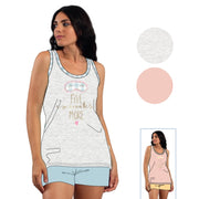 Irge - Pigiama Donna In Cotone Spalla Larga Corto In Jersey Puro Cotone Con Stampa  Art. Mic2019