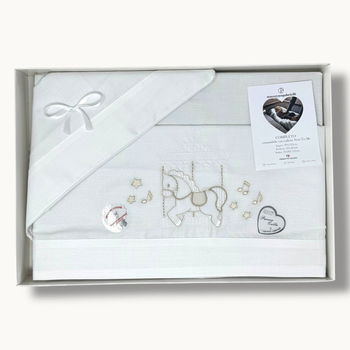 -nazareno Gabrielli- Completo Lenzuola Maxi Culla Compatibile Con La Next To Me 100% Cot. Ricamato Art. Ng3016-48
