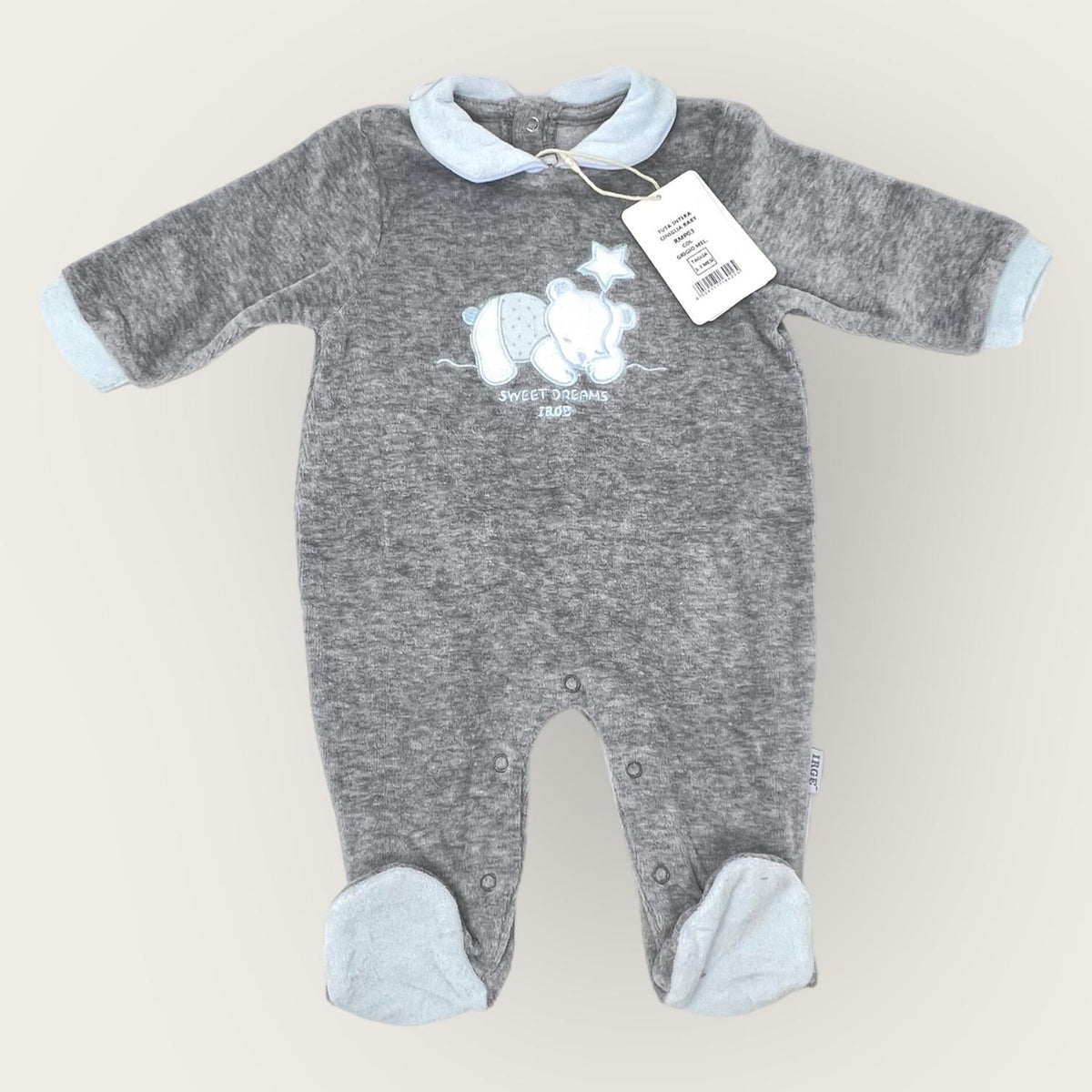 Irge Baby Tutina Baby Maschietto In Morbida Ciniglia -di Cotone- Ricamata  Art. Rmp03