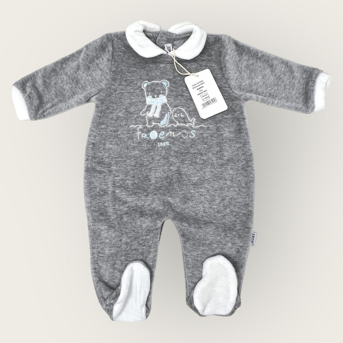 Irge Baby Tutina Baby Maschietto In Morbida Ciniglia -di Cotone- Ricamata  Art. Rmp06