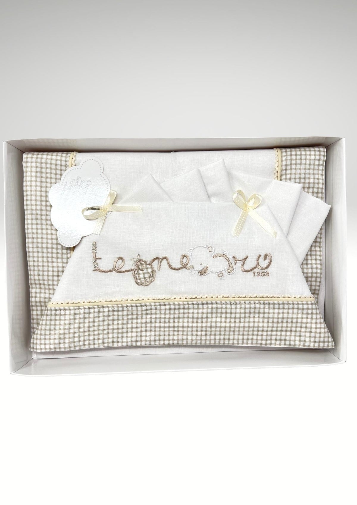 Irge Completo Lenzuolini Per Lettino Grande In Puro Cotone Ricamato 120x180 Art. Bicl02