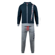 Zeus Tuta Uomo Full Zip In Felpa Pantalone Con Tasca E Elastico Alla Caviglia Blu Grigio  Art.mz05