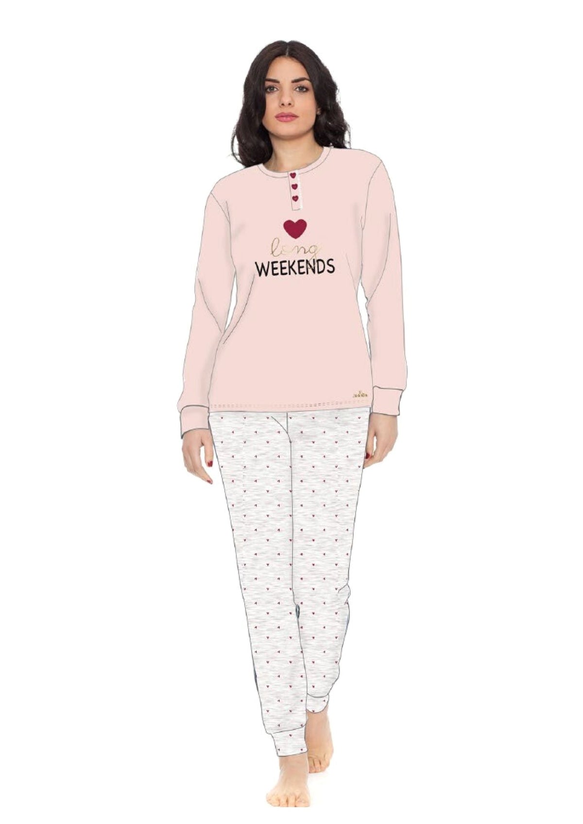 Pigiama Donna In Caldo Cotone Interlock Y&m270 100% Cotone Caldo Art.y&m270