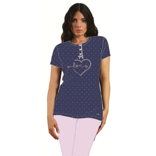 Y&m - Pigiama Donna Pescatore Mezza Manica Stampato In Puro Cotone  Art. Y&m339