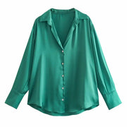 All-match Silk Satin Texture Draping Long-sleeved Shirt For Women
