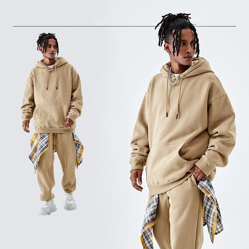 Solid Color Fleece-lined G Thick Hooded Sweater
