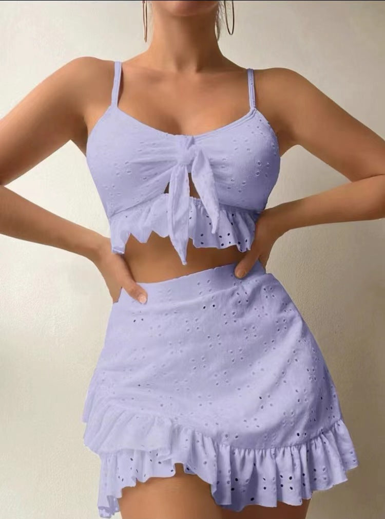 Women's Split Hip Skirt Swimsuit Three-piece Bikini