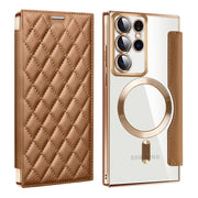Simple Leather Pattern Magnetic Transparent Applicable Mobile Phone Leather Case Drop-resistant
