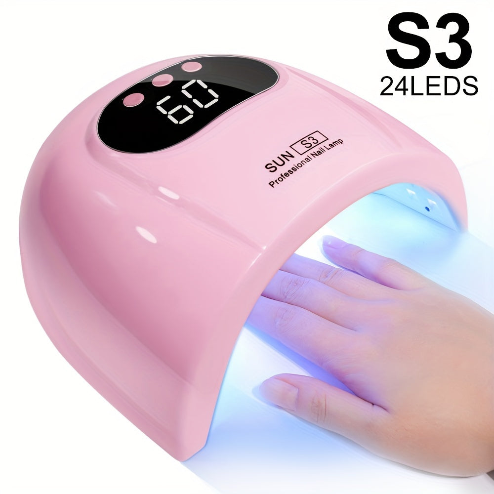 Professional 24-UV LED Nail Lamp - Fast Gel Polish Drying with Auto Sensor, 3 Timer Settings & LCD Display, USB Powered for Hands, Feet & Nails