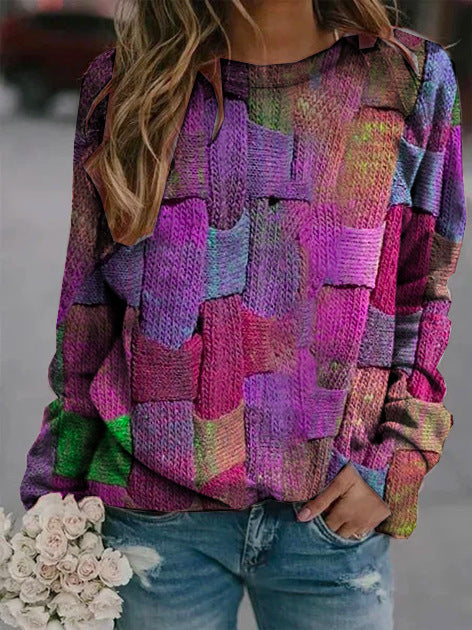 3D Printed Loose Round Neck Fashion Women's Sweater
