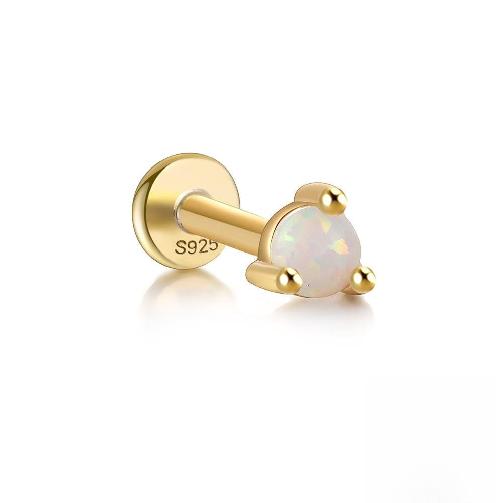 S925 Sterling Silver Opal Flat Head Internal Thread Piercing Cartilage Stud Earrings