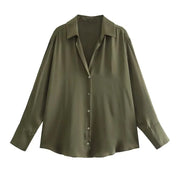 All-match Silk Satin Texture Draping Long-sleeved Shirt For Women