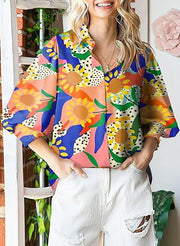 Women's Long-sleeved Printed Top Lapel
