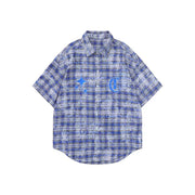 Wear Detachable Cuff Tie-dye American Street Blue Plaid Shirt Coat