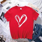 Simple Double Love Pattern Printed Loose Short Sleeve