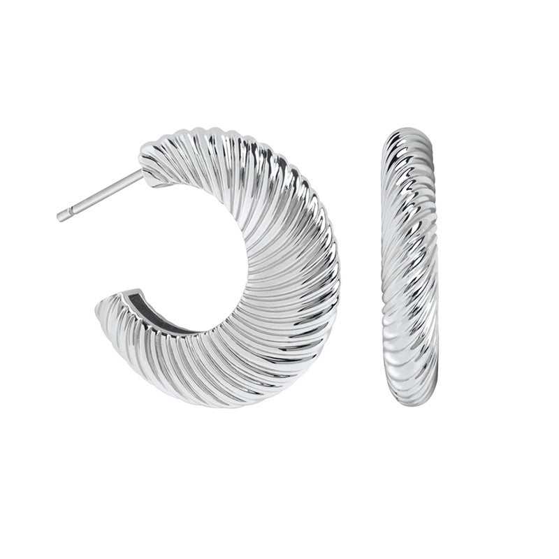 Round Texture Oval Earrings Women's Retro