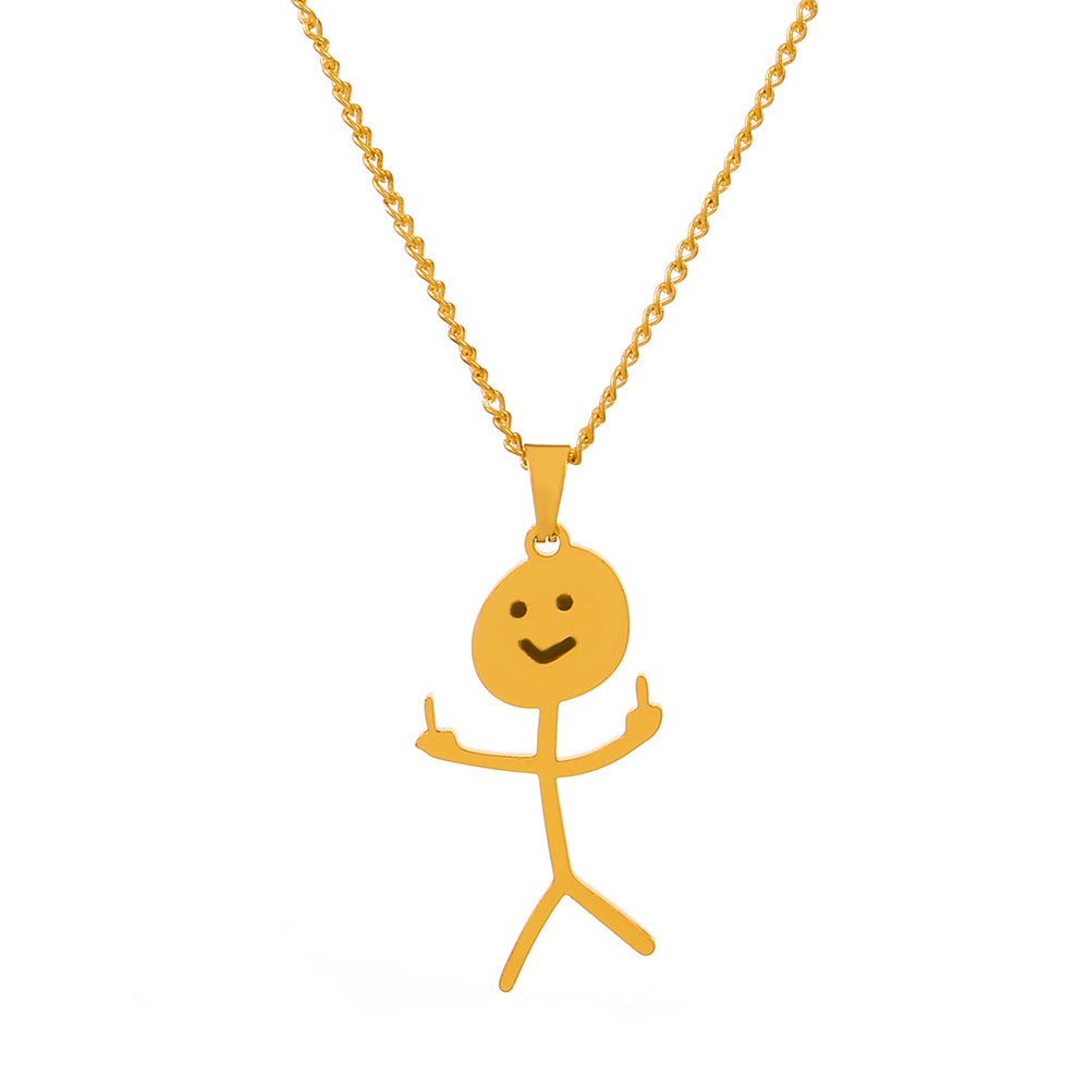 Cute Cartoon Stickman Pendant Stainless Steel Necklace