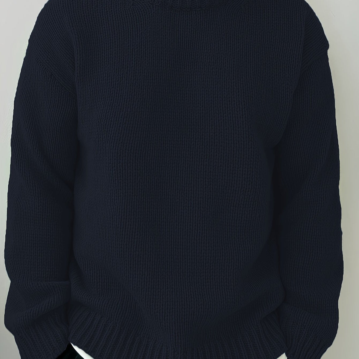 Men's Solid Knitted Pullover, Casual Long Sleeve Crew Neck Sweater For Fall Winter