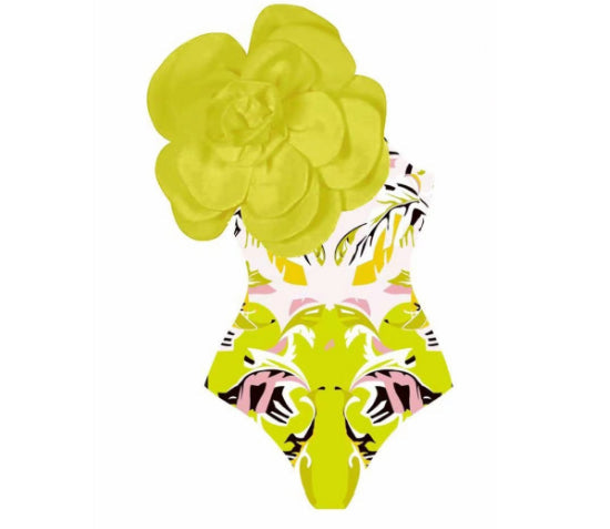 One-piece 3D Big Flower Decorative Swimsuit Suit For Women