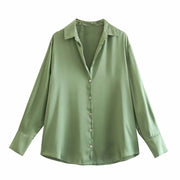 All-match Silk Satin Texture Draping Long-sleeved Shirt For Women