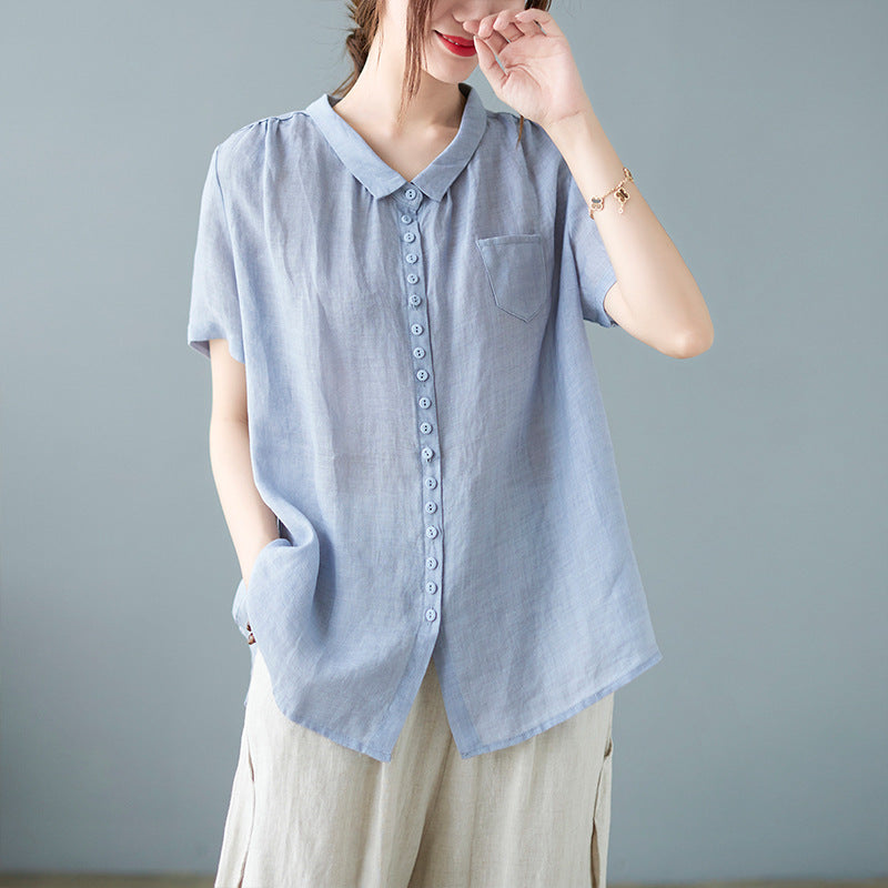Solid Color Casual Short Sleeve Shirt Top