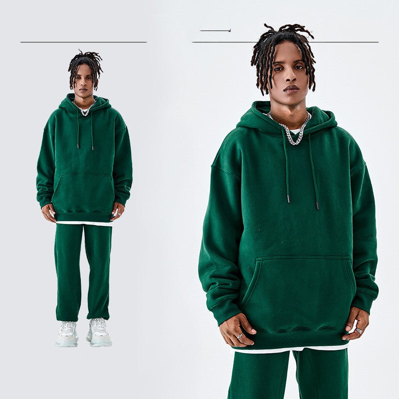 Solid Color Fleece-lined G Thick Hooded Sweater