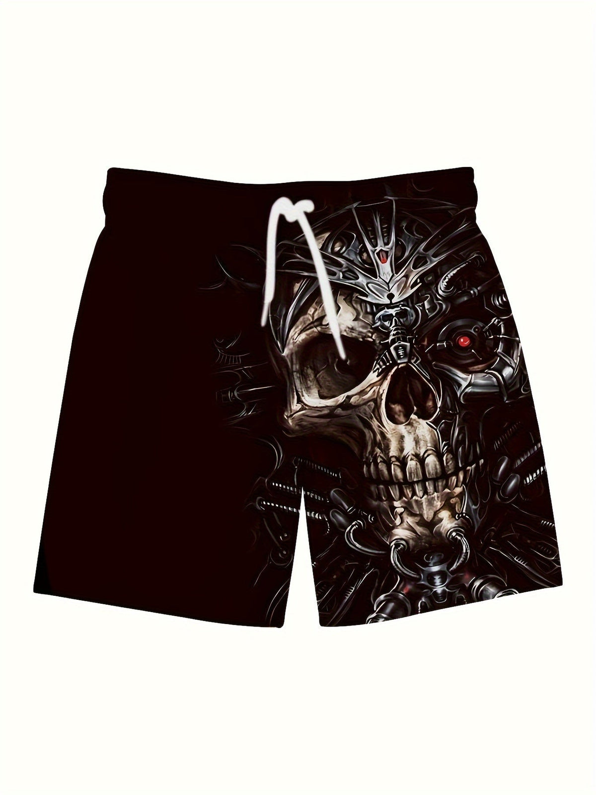 Men's Trendy Graphic Beach Shorts With Drawstring And Fancy 3D Skull Print For Summer Beach, Pool And Resort