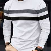 Men's Striped Color Blocking Sweatshirt, Casual Trendy Long Sleeve Sports Pullover As Gift