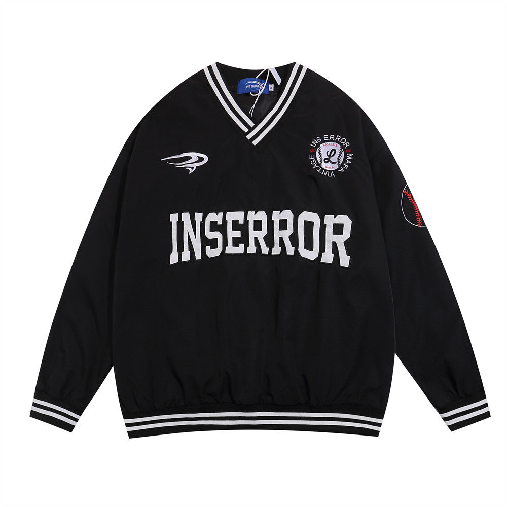 Letter Embroidered V-neck Pullover Sweater