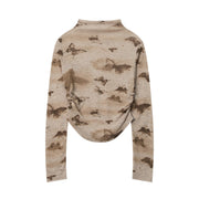 Women's American-style Half-turtleneck Butterfly Print T-shirt Top