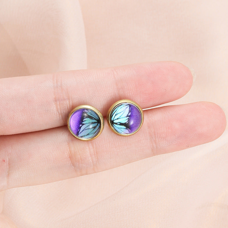 Simple Exquisite Button Stud Earrings Round Hexagonal