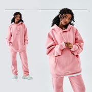 Solid Color Fleece-lined G Thick Hooded Sweater