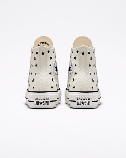 Converse sneakers alta in canvas con zeppa Chuck Taylor All Star Lift Platform Embroidered Stars A03724C egret-black