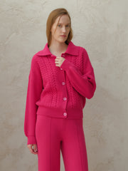 Cashmere Mix Cable Polo Cardigan